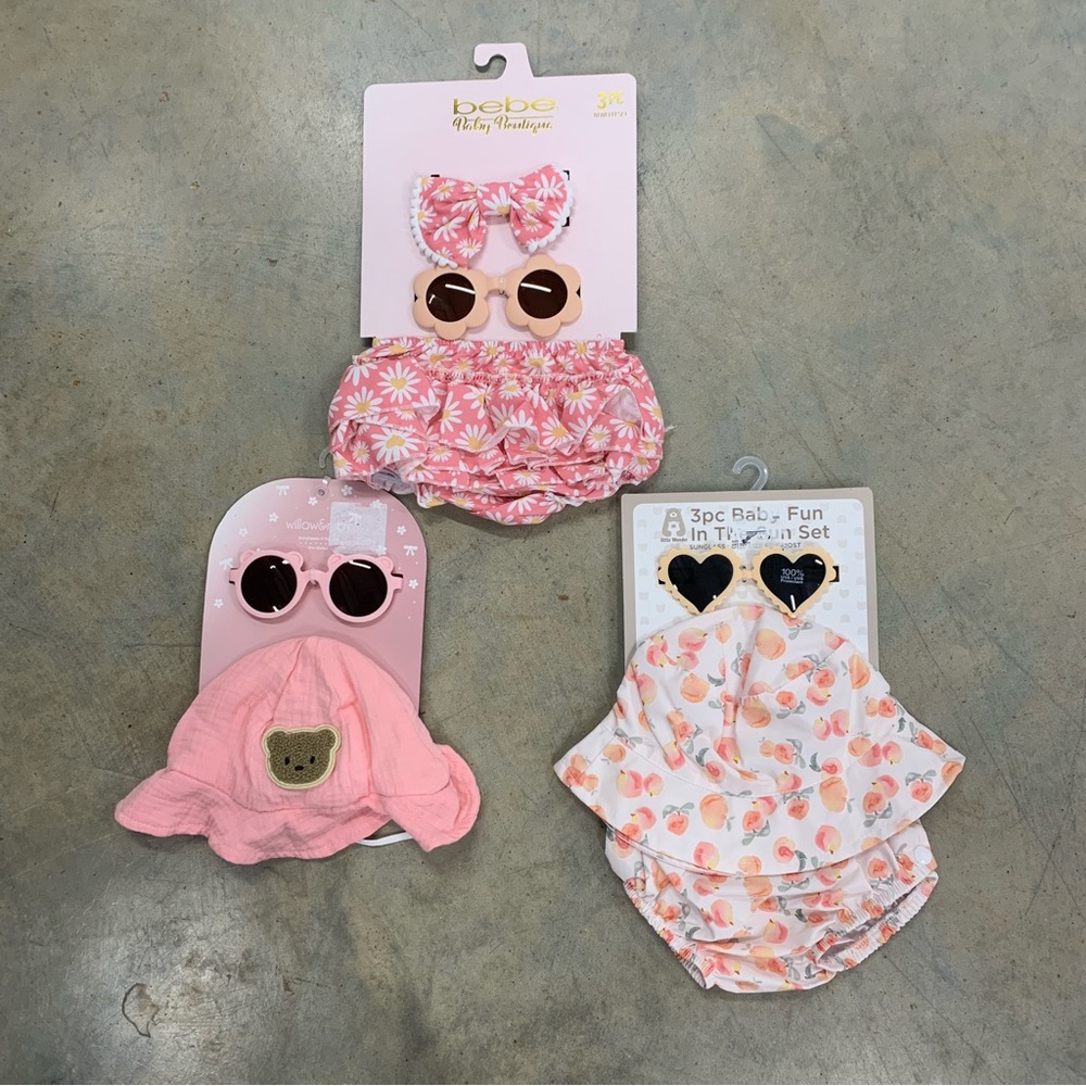 Floral Pink Sunglass, bloomers, bow, and Hat Sets